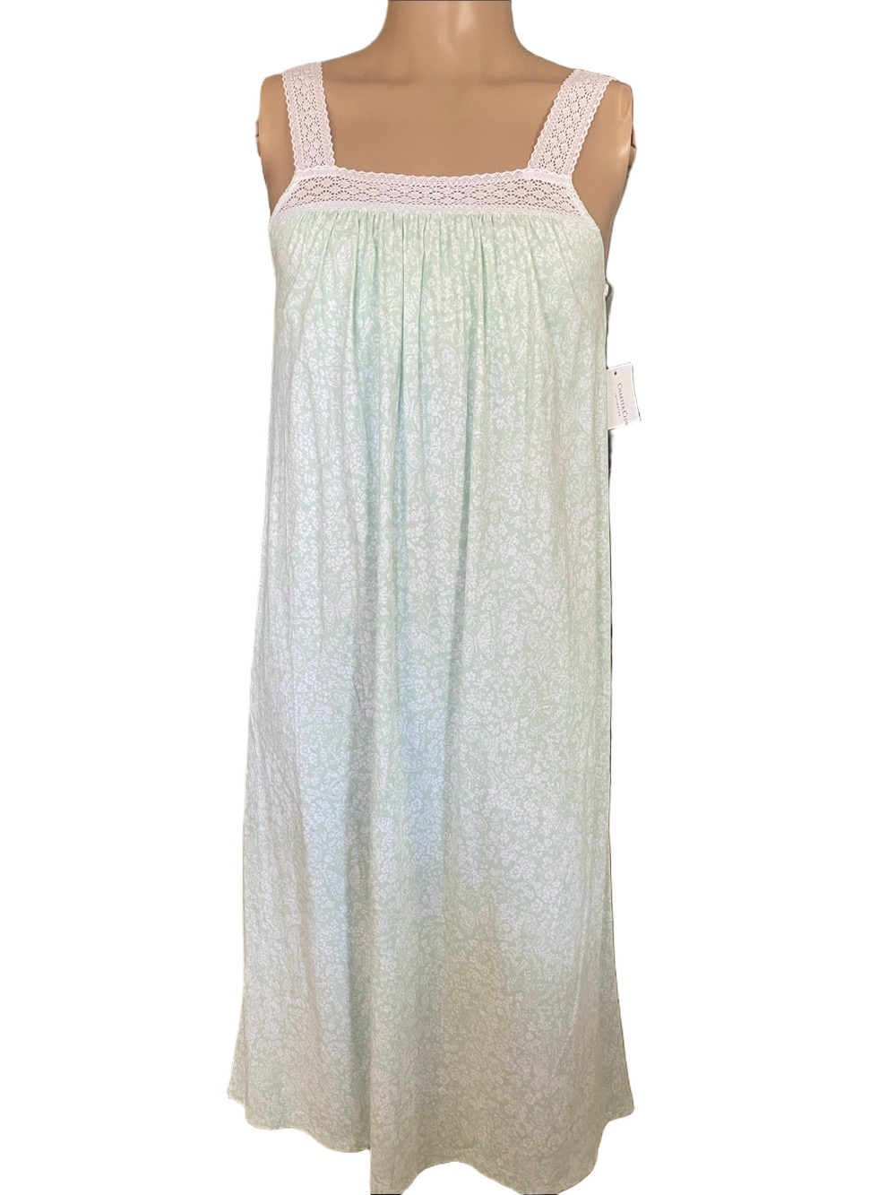Charter Club Mint Green CottonLace-Trim Nightgown. Shelf bra.